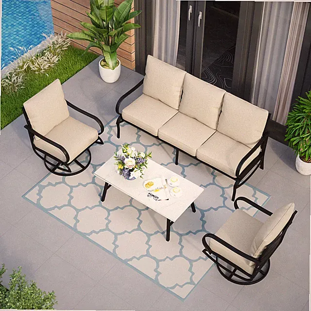 5 Seat Outdoor Sectional Sofa Set with Coffee Table Patio Sofa with Cushion