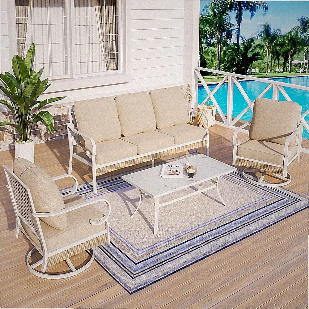 5 Seat Outdoor Sectional Sofa Set with Table Outdoor Patio Furniture Set Beige