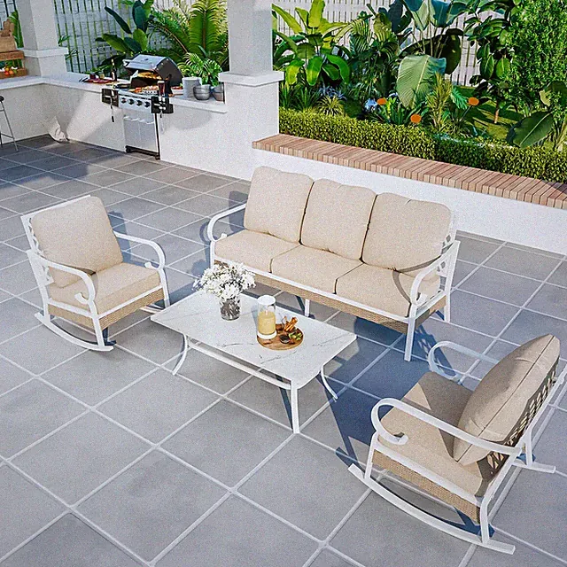 5 Seat Outdoor Sectional Sofa Set with Table Outdoor Patio Furniture Set Beige