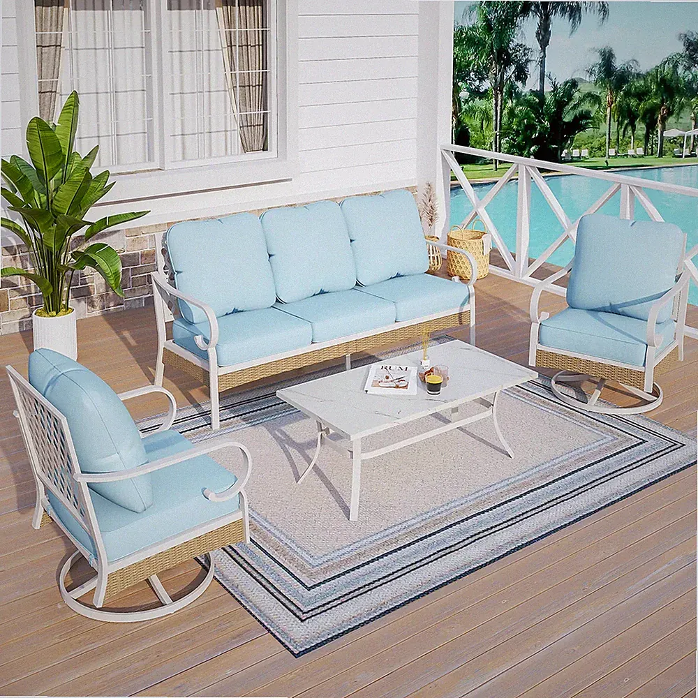 5 Seat Outdoor Sectional Sofa Set with Table Outdoor Patio Furniture Set Blue
