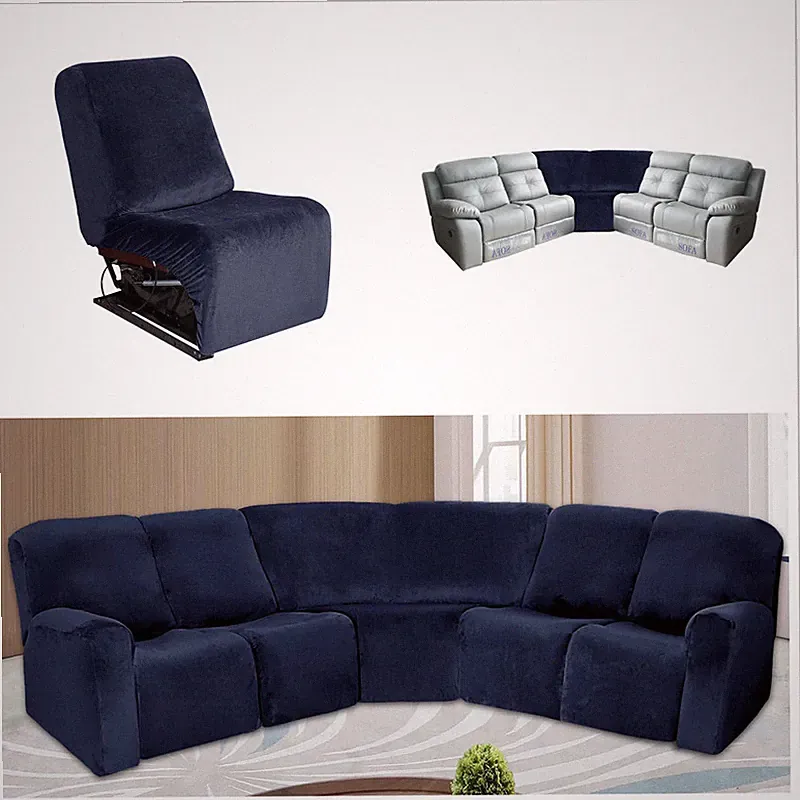 5 Seat Recliner Covers Velvet Stretch Curved L-Shaped Sofa Sectional Slipcovers