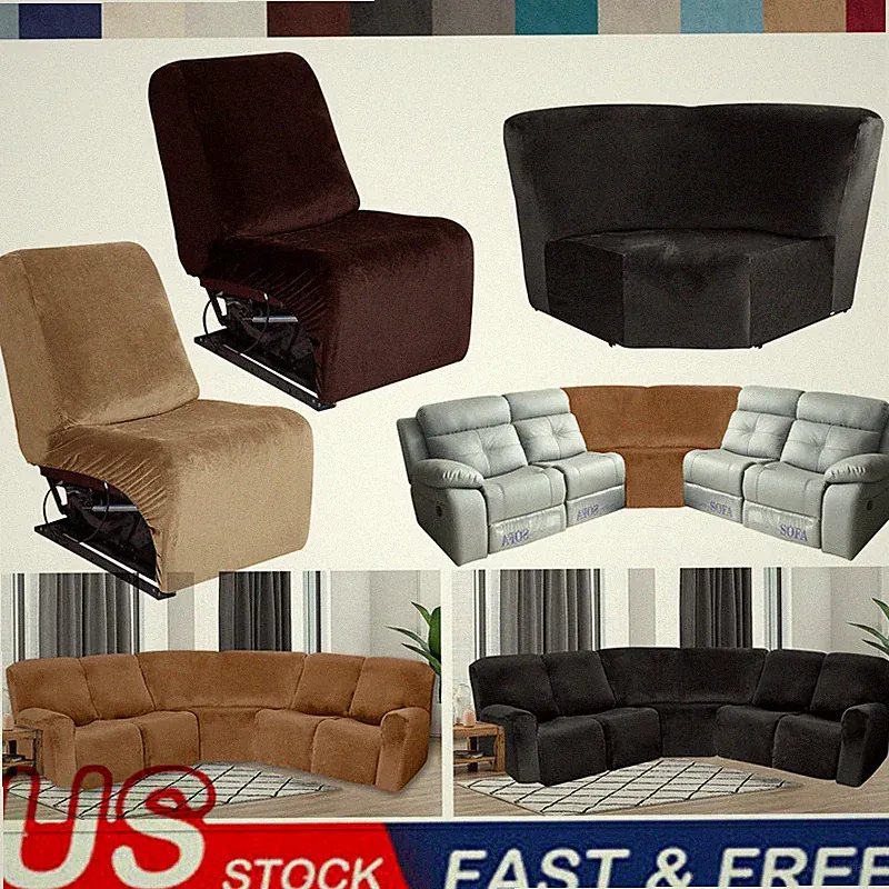 5 Seat Recliner Covers Velvet Stretch Curved L-Shaped Sofa Sectional Slipcovers