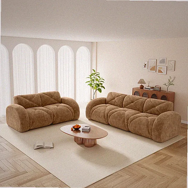 5 Seat Sectional Velvet Cloud Sofa Set, Camel, No Assembly Required