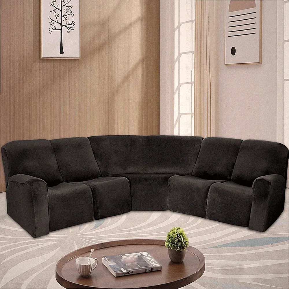 5 Seat Sofa Recliner L Shape Sofa Velvet Covers Sectional Stretch Slipcover New