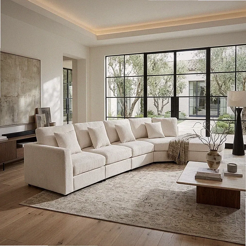5-Seater Curved Modular Sectional Sofa 160.4" Chenille Couch Beige