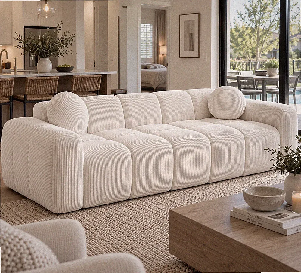 5-Seater Curved Modular Sectional Sofa 160.4" Chenille Couch Beige