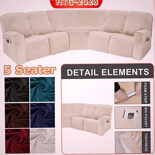 5 Seater L Shaped Recliner Corner Sofa Cover Stretch Velvet Sectional Slipcover