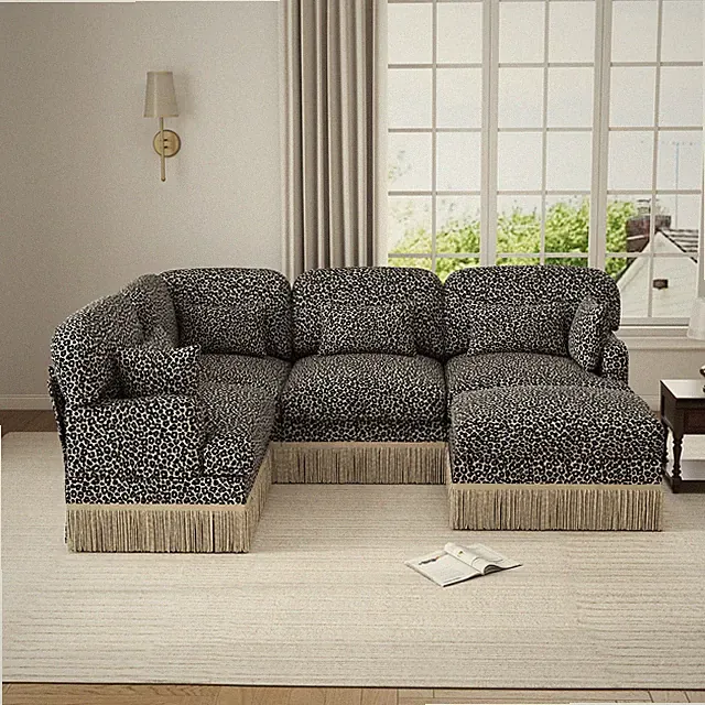 5-Seater Leopard Pattern Chenille Sofa High-Density Foam Modular Sectional