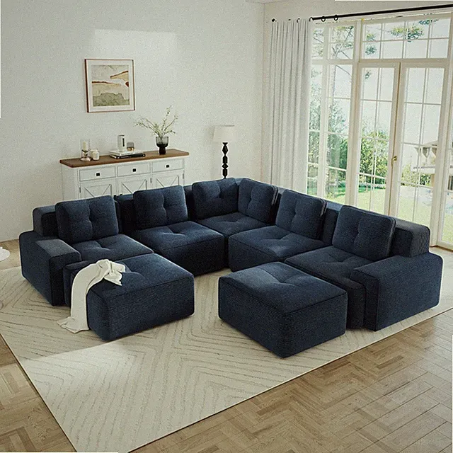5-Seater Mod Sectional Corner Couch w/ Ottomans