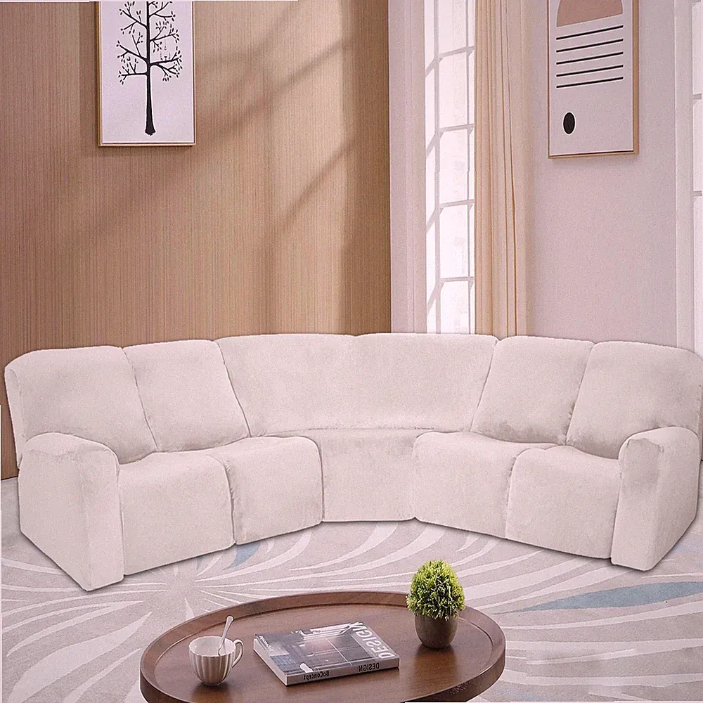 5 Seater Recliner Corner Sofa Velvet Stretch Couch Covers Curved Shape Sectional