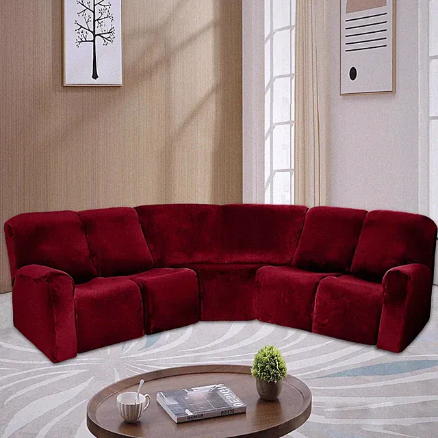 5 Seater Recliner Corner Sofa Velvet Stretch Couch Covers Curved Shape Sectional