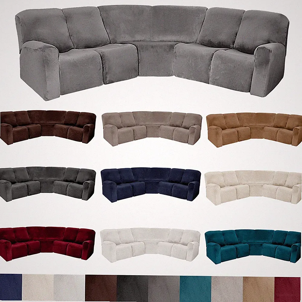 5 Seater Recliner Corner Sofa Velvet Stretch Couch Covers Curved Shape Sectional