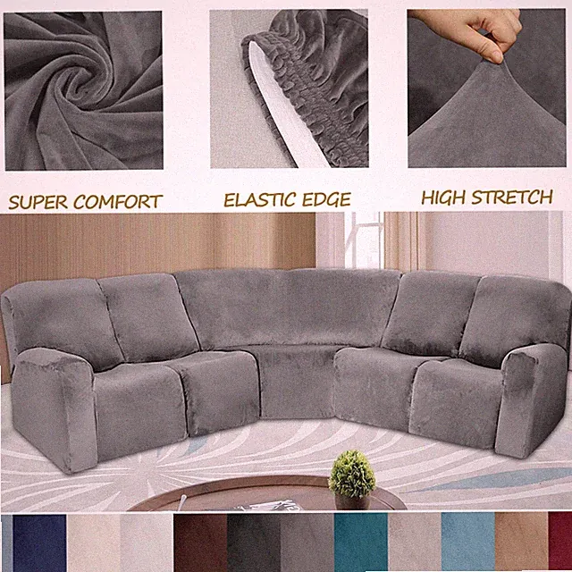 5-Seater Recliner Covers Sectional Corner Sofa Couch Velvet Stretch Slipcovers