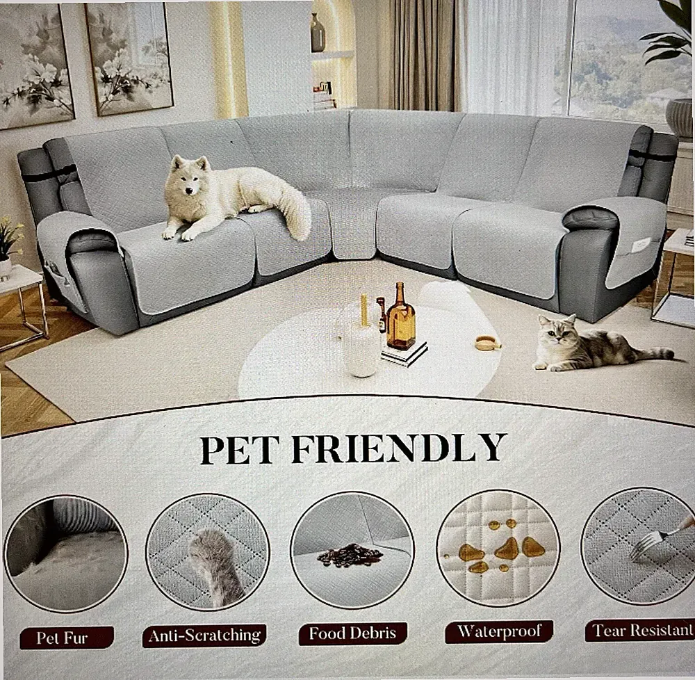 5 Seater Reclining Couch Cover 7 Piece L Shape Sectional Sofa Slipcover Pet