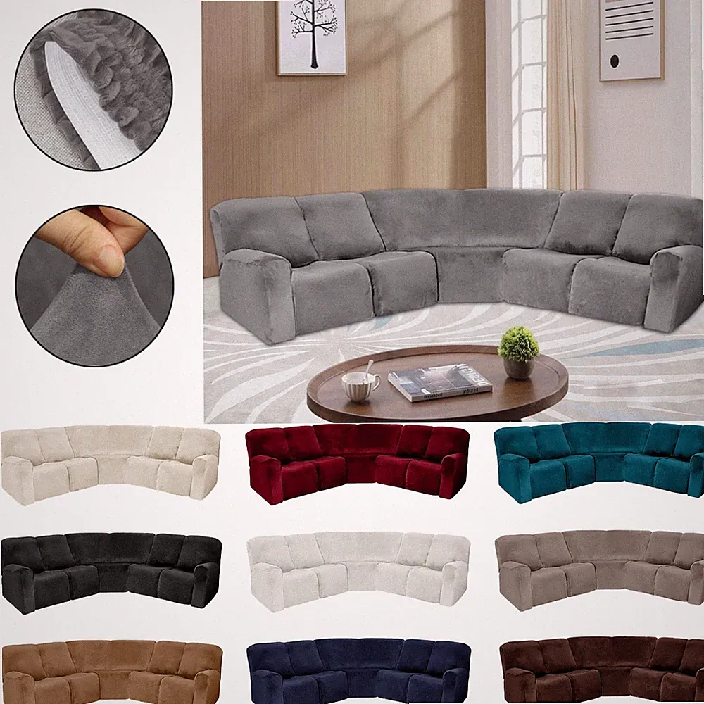 5 Seater Stretch Recliner Corner Sofa Cover Anti Slip 7 Pieces Sectional Cover