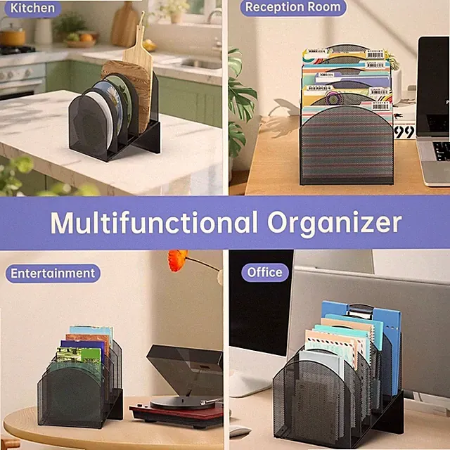 5-Section Desk File Organizer, Vertical File Organizer for Desk, Mesh Mail Ho...