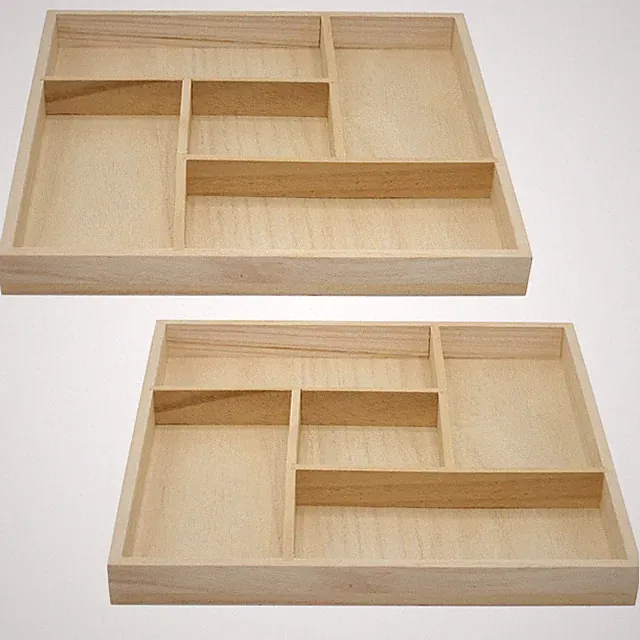 5 Section Wooden Trays – 10" × 10" Square Organizers with Compartments | 2 Pack