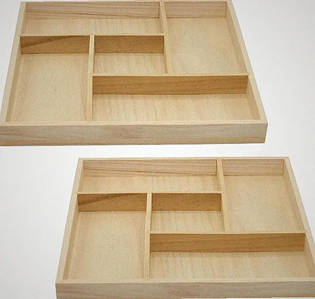 5 Section Wooden Trays – 10" × 10" Square Organizers with Compartments for Craft