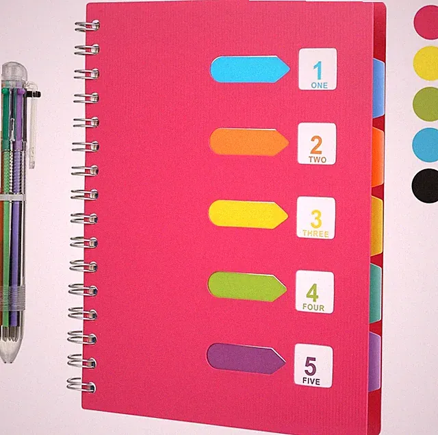 5 Subject Spiral Notebook with Divider Tabs, A5 Wide Ruled 5.7" × 8.5" Hardcover