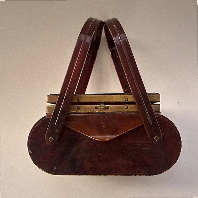 50's Vintage Used No Cracks 7” Red Lucite Purse w Makeup Section