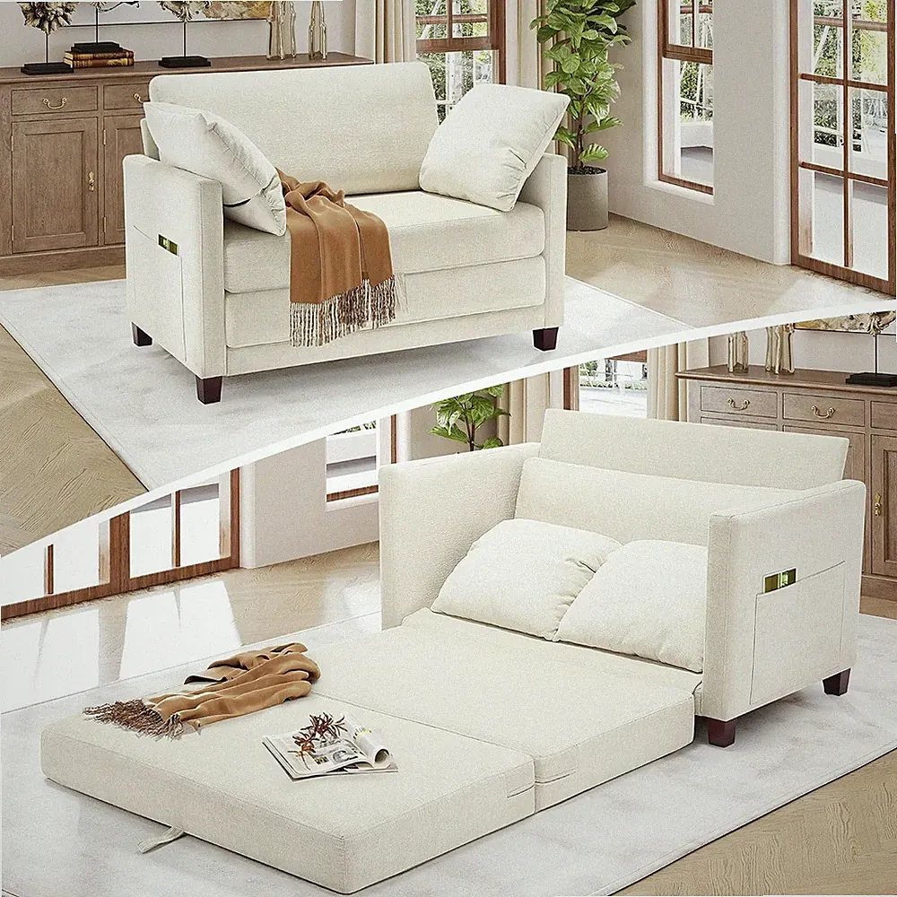 51" Loveseat Sleeper Sofa Bed, Chenille Convertible Floor Sofa Bed for Small