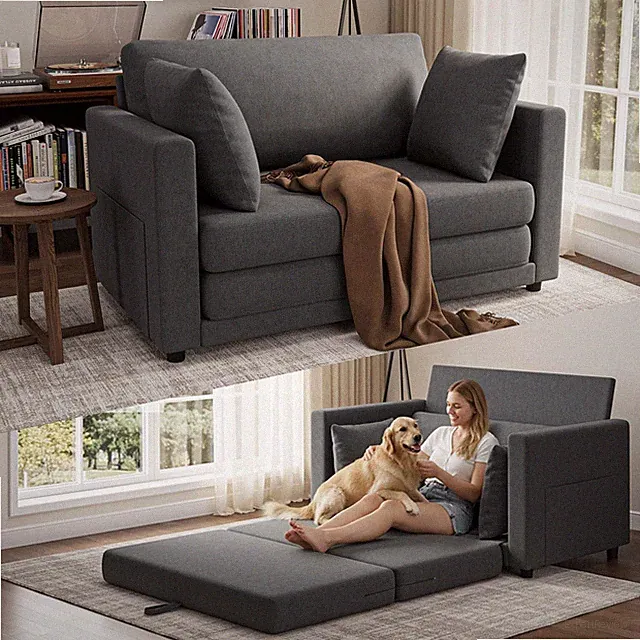 51" Loveseat Sleeper Sofa Bed Folding Egyptian Chenille Pull Out Couch Dark Gray