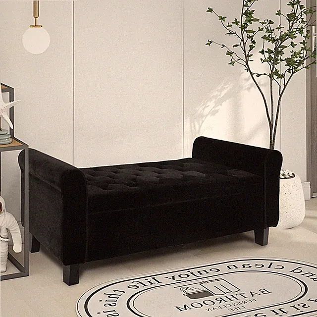 51" Velvet Storage Bench with Ottoman End of Bed Upholstered Couch Black