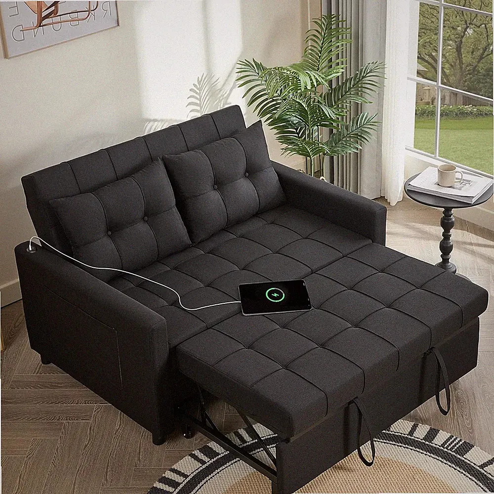 52" Sleeper Sofa W/ Pull-Out Bed 3-in-1 Convertible Sofa Bed Set of Loveseat