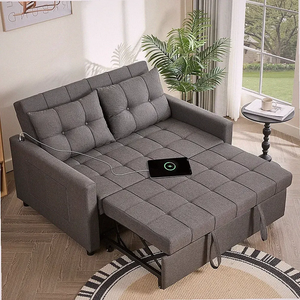 52" Sleeper Sofa W/ Pull-Out Bed 3-in-1 Convertible Sofa Bed Set of Loveseat W/