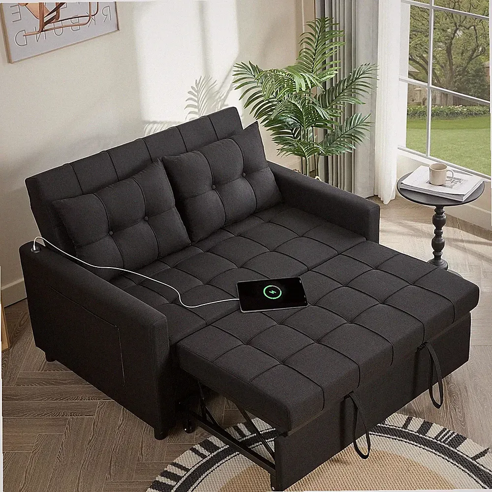 52" Sleeper Sofa with Pull-Out Bed, 3-in-1 Convertible Sofa Bed, Set of
