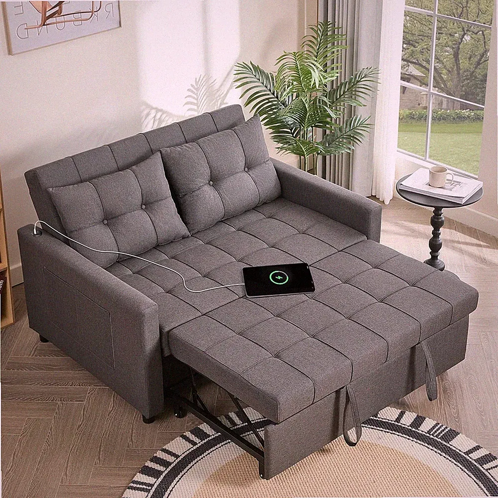 52" Sleeper Sofa with Pull-Out Bed, 3-In-1 Convertible Sofa Bed, Set of Loveseat