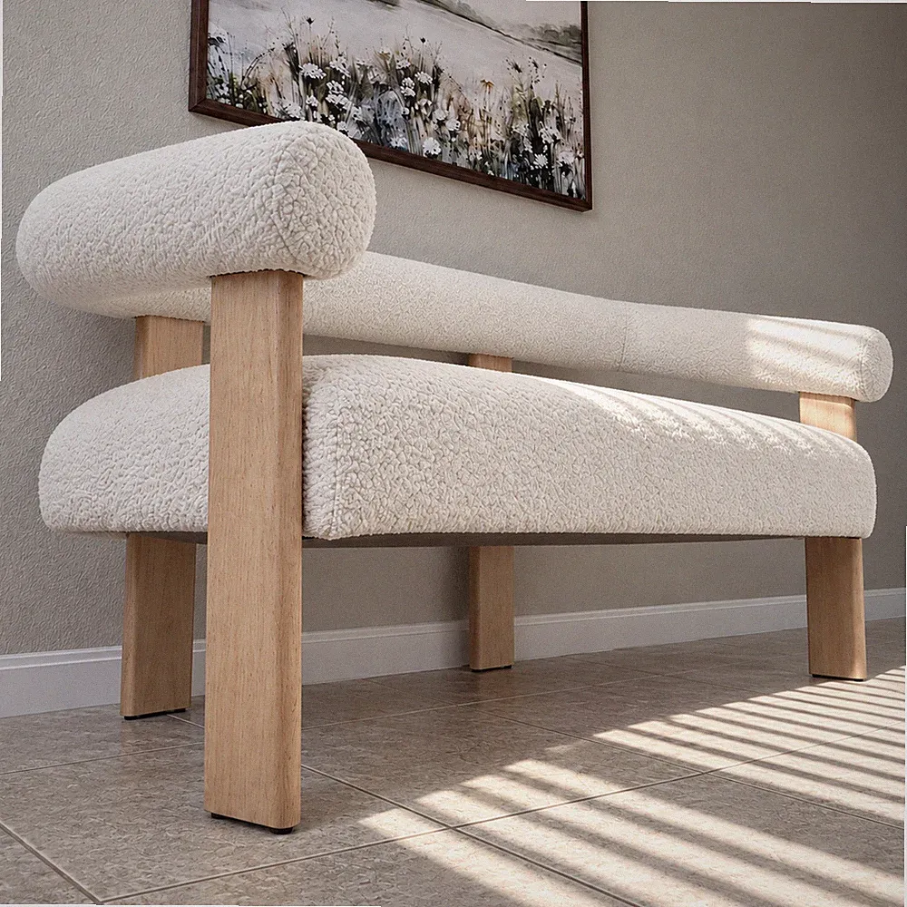 53.25" Modern Boucle Loveseat Sofa Curved Arms Wood Frame Small Couch Beige