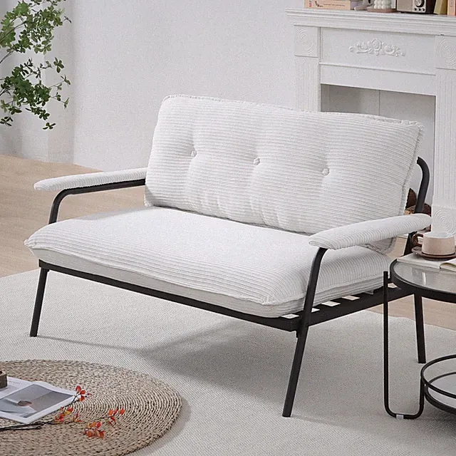 53" beige sofa offers a spacious layout in the small apartment