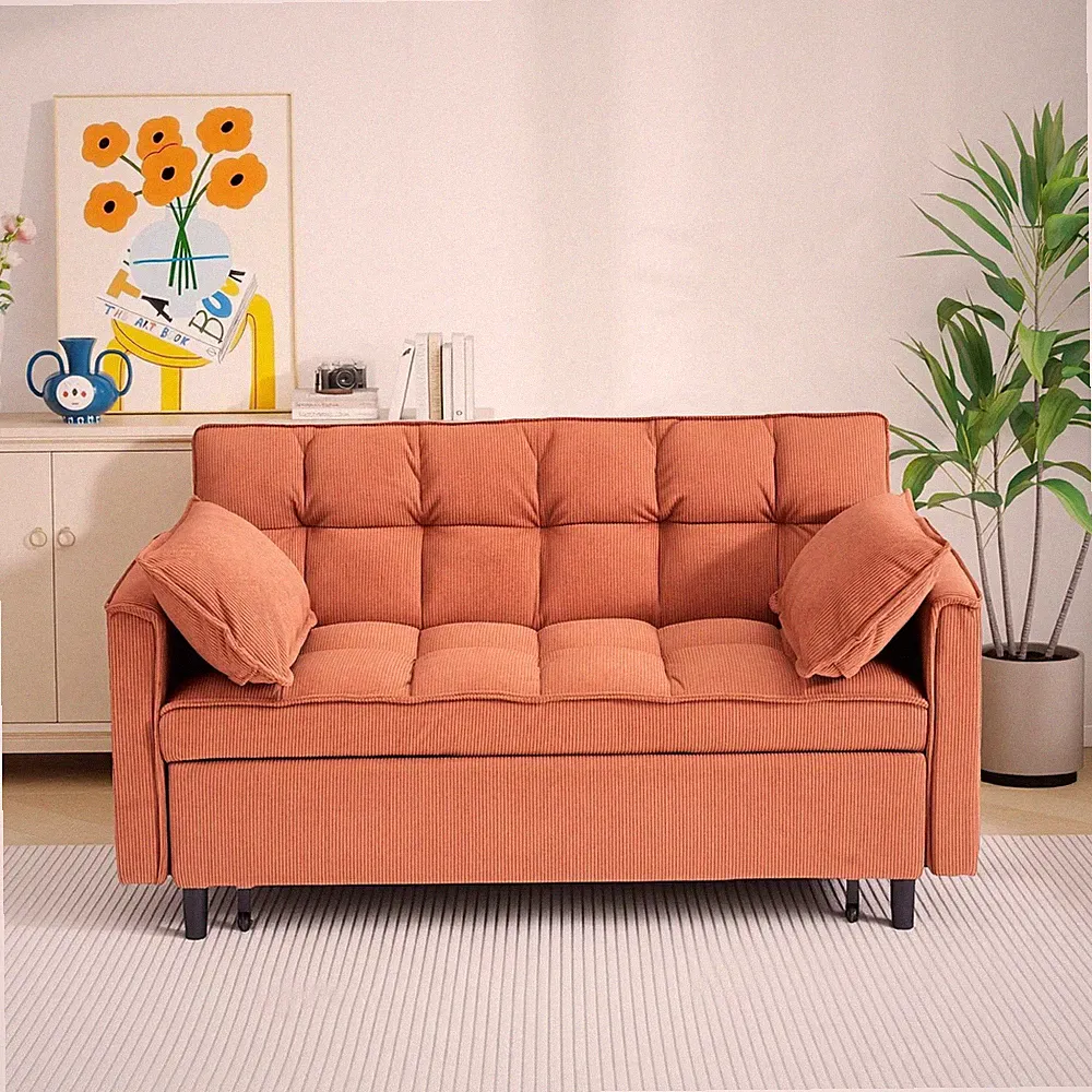 54.30" Corduroy Modular Sectional Sleeper Sofa Loveseat Pull Out Bed