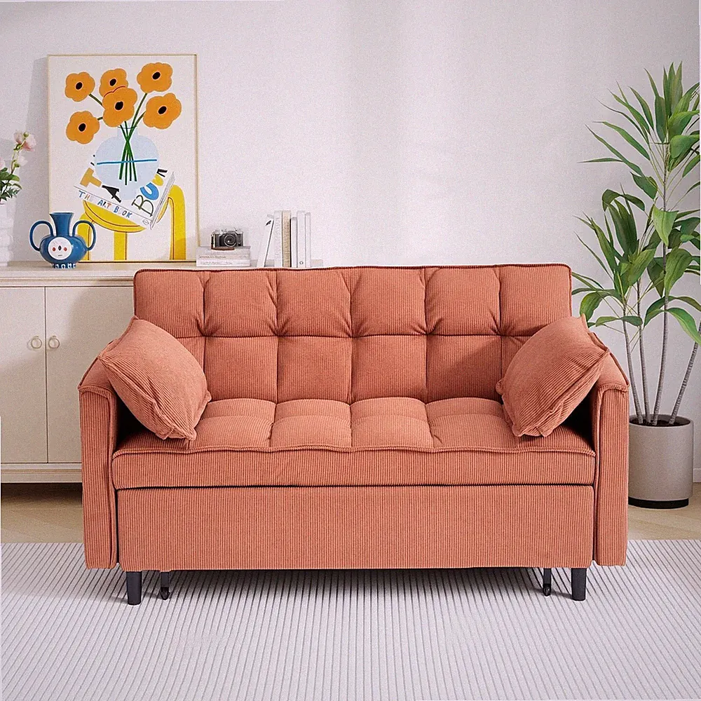 54.30" Corduroy Modular Sectional Sleeper Sofa,Loveseat w/Pull Out Bed for Livi
