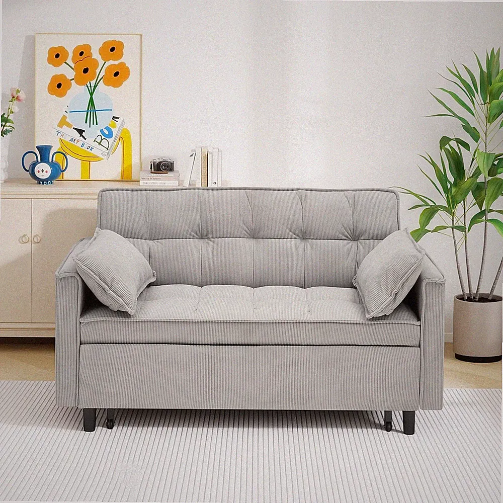 54.30" Corduroy Modular Sectional Sleeper Sofa,Loveseat w/Pull Out Bed for Livin