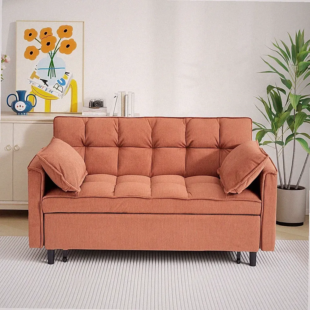 54.30" Corduroy Modular Sectional Sleeper Sofa, Loveseat with Pull Out Bed f