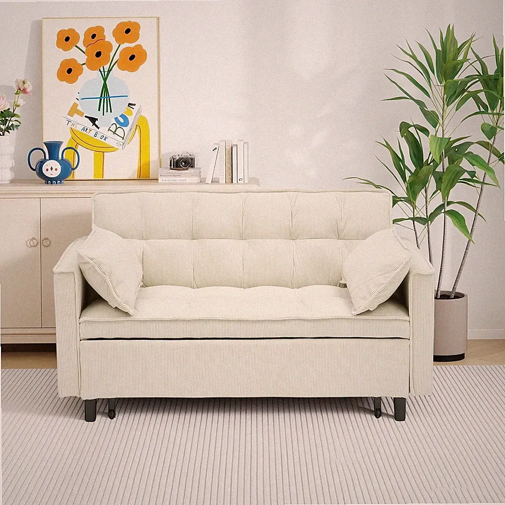 54.30" Corduroy Modular Sectional Sleeper Sofa, Loveseat with Pull Out Bed for