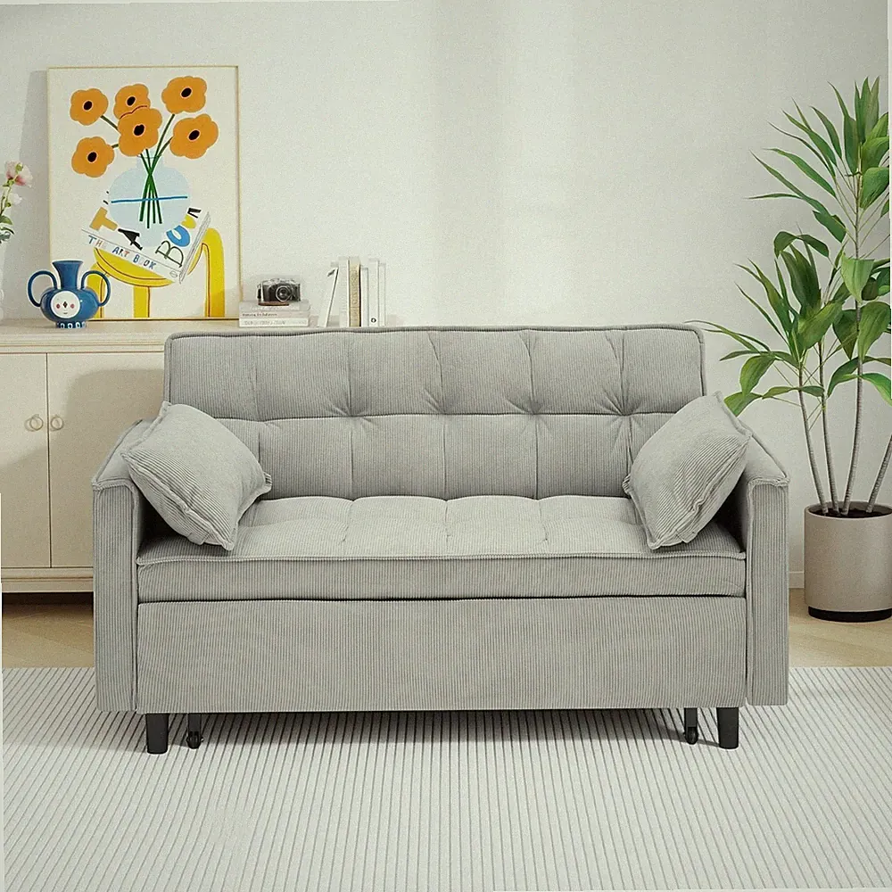 54.30" Corduroy Modular Sectional Sleeper Sofa, Loveseat with Pull Out Bed for L