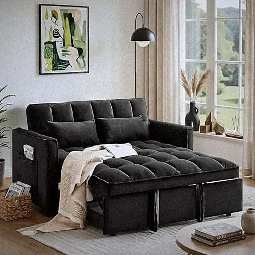 54" Convertible Pull Out Sofa Bed with Adjustable Backrest Black