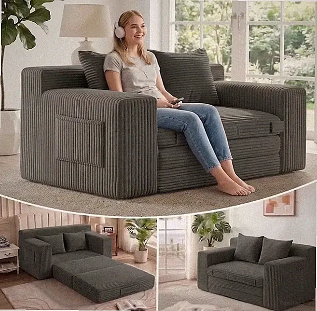 54” Convertible Sleeper Sofa Bed with Storage - Grey Loveseat for Small Spaces