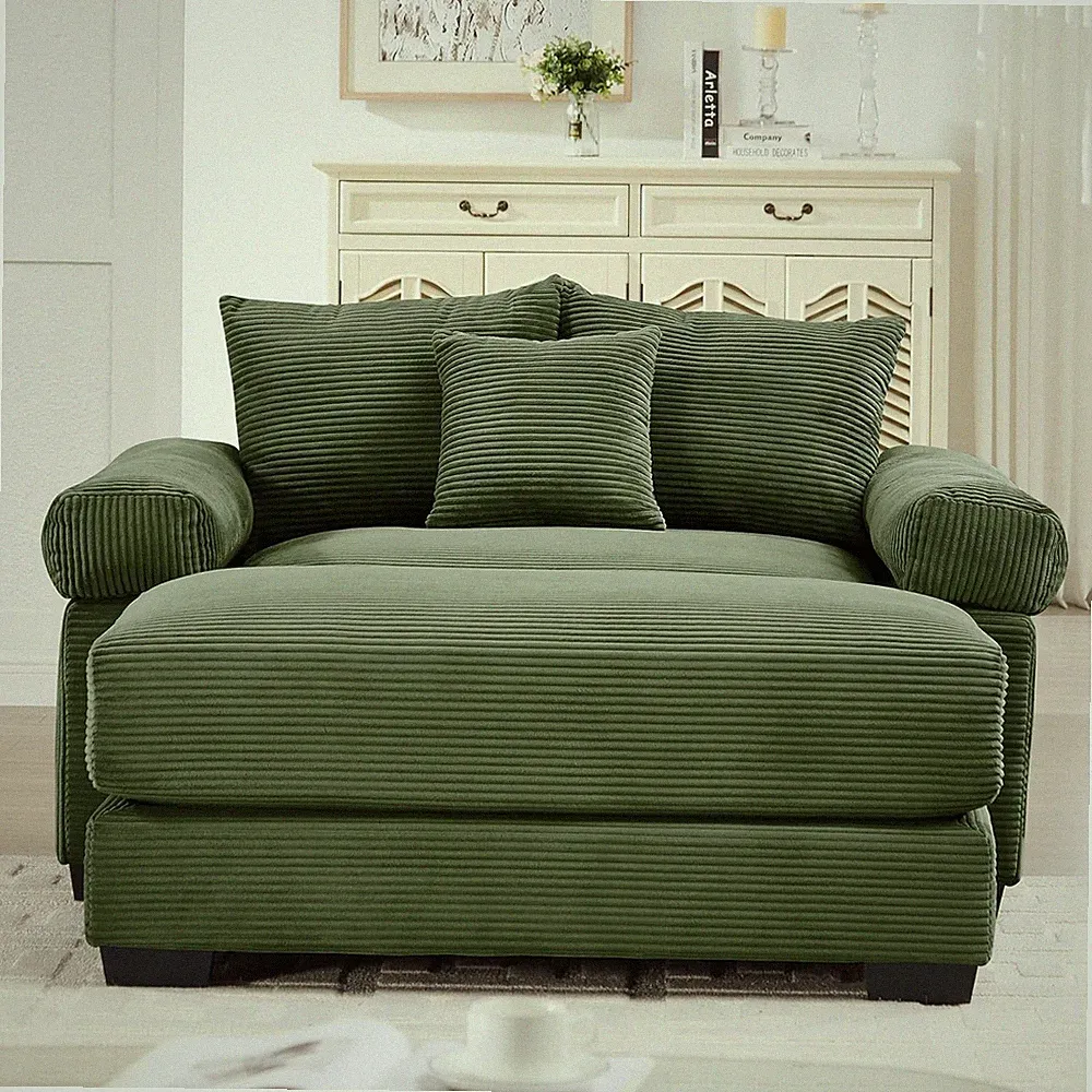 54" Oversized Corduroy Modular Sectional Single Sofa with 1 Ottoman, High-Densit