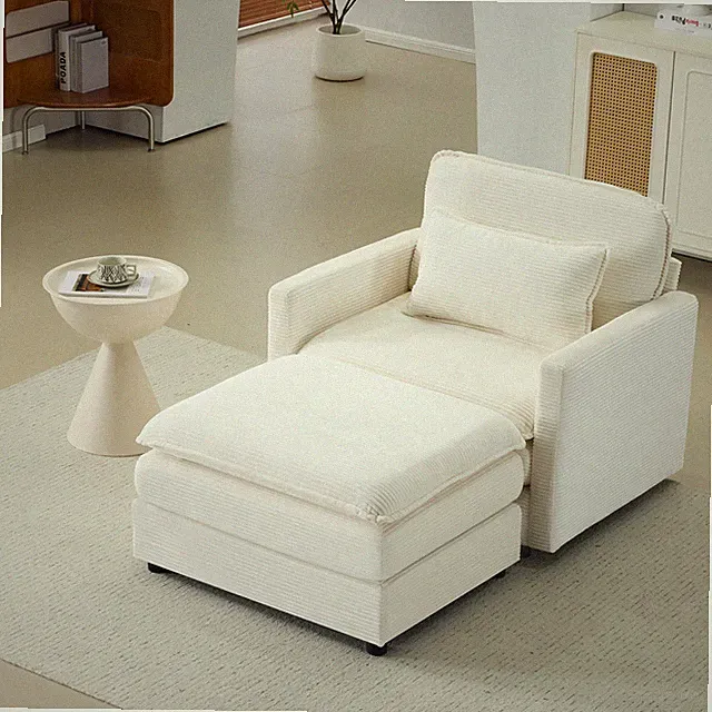 54" Plush Cloud Sofa: Modular Single + Ottoman Sofa with 22" Beige Chenille Cu