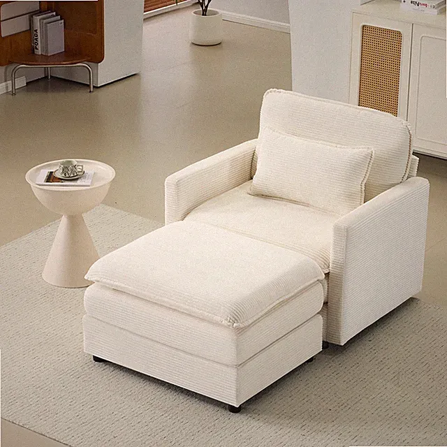 54" Plush Cloud Sofa: Modular Single + Ottoman Sofa with 22" Beige Chenille Cush