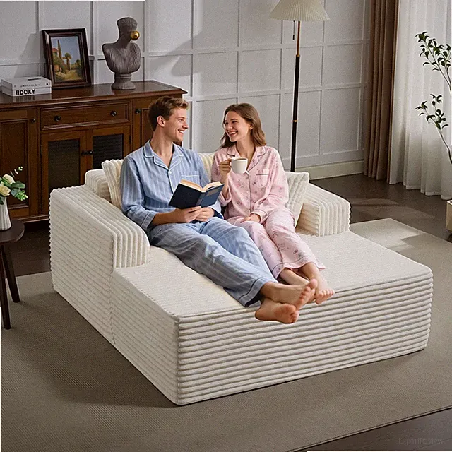 54x61 Inch Sleeper Couch, No Assembly Chaise Lounge with Deep Seat & 4 Pillows