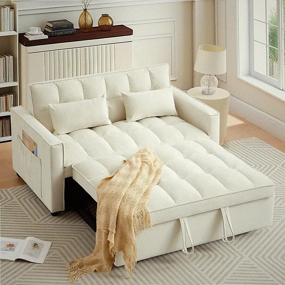 55" 3 in 1 Convertible Sleeper Sofa Bed Velvet Loveseat Pull Out Sofa Bed Couch