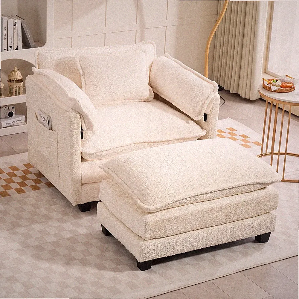 55.32*39.76" Oversized Sofa Indoor,Portable ottoman,Boucle Single Sofa Bed with