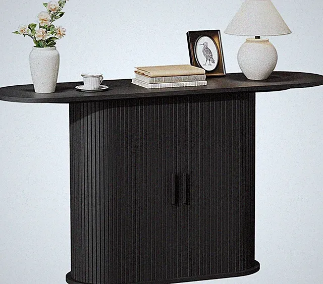 55 Black Fluted Console Table Entryway Storage Table Sofa Table Behind Couch