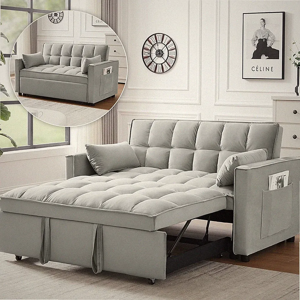 55'' Convertible Futon Sofa Bed Loveseat Sleeper Sofa Couch w/Pull-Out Sofa Bed