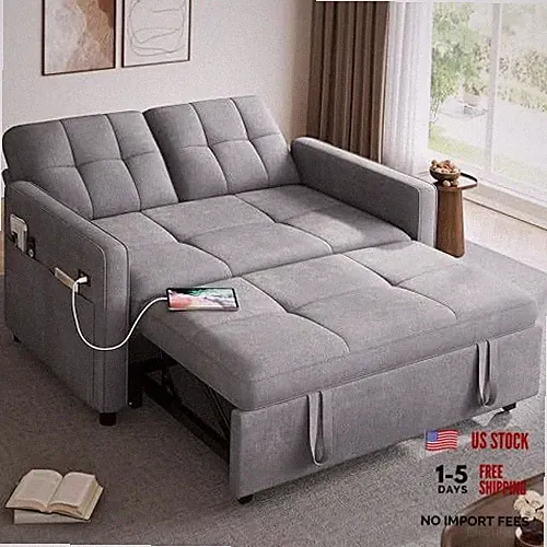 55" Convertible Sofa Bed, 3-in-1 Sleeper Sofa with Pull-Out Bed, Cat-Scratch